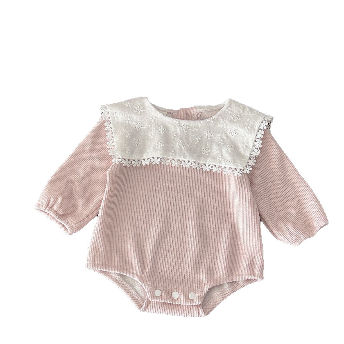 Long sleeved embroidered baby girl solid color khaki crawling clothes