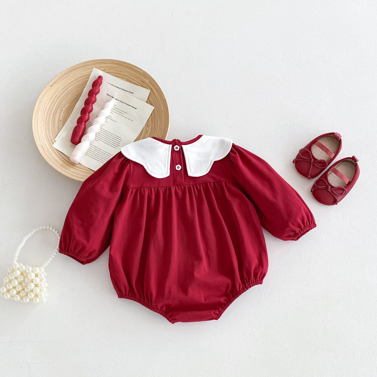 Cute Baby Clothes Spring and Autumn Newborn Girl Bodysuit Red Festive Princess Romper A Class