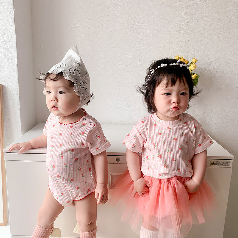Baby Summer Lightweight Romper Newborn Clothes Floral Girl Baby Onesie Summer 100-Day Knit Bodysuit