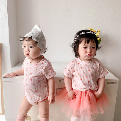 Baby Summer Lightweight Romper Newborn Clothes Floral Girl Baby Onesie Summer 100-Day Knit Bodysuit