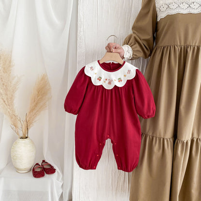 Newborn Baby Clothes Spring Autumn Full Moon 100-Day Girl Baby Onesie Crawling First Birthday Romper A-Class Pure Cotton