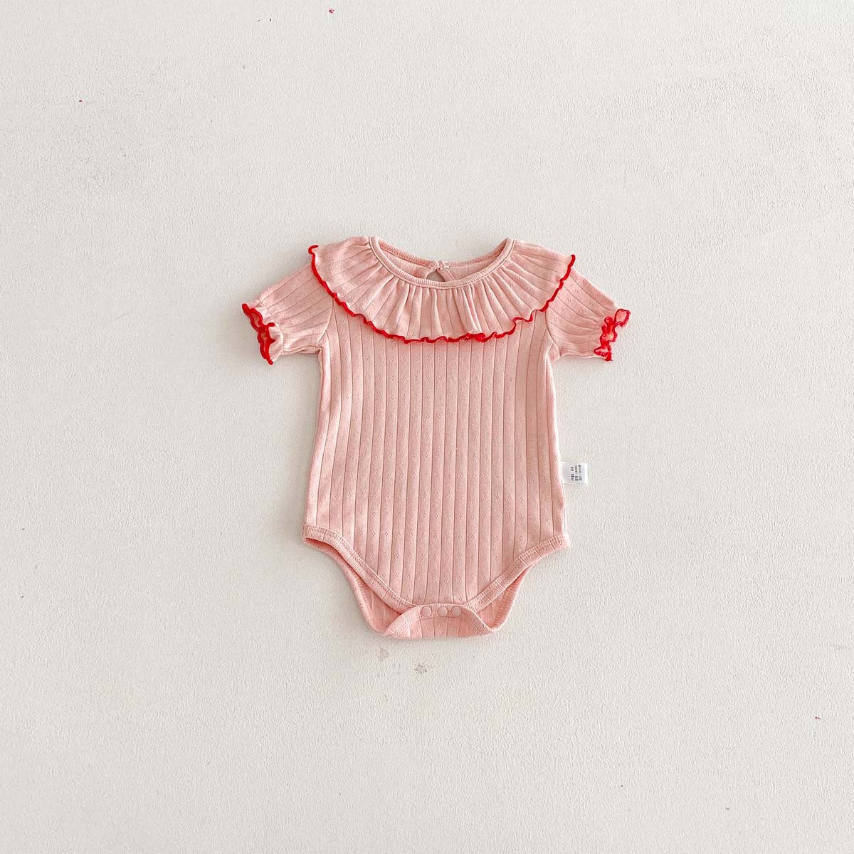 Baby Bodysuit Pure Cotton Trimmed Collar Short Sleeve Summer New Style Girl Baby Clothes Hollow Knit Ribbed Triangular Crawling Suit