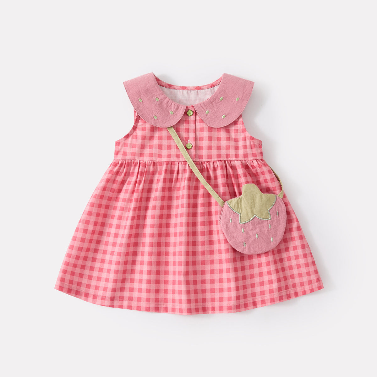 Baby Girl Cotton Checkered Sleeveless Romper with Peter Pan Collar  Infant Clothes