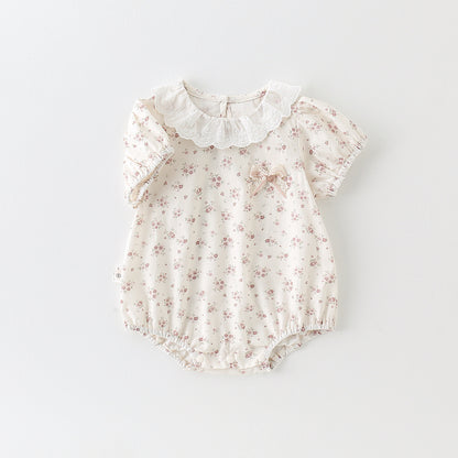 Baby Girl Floral Print Romper, Baby Girl Triangular Crawling Suit