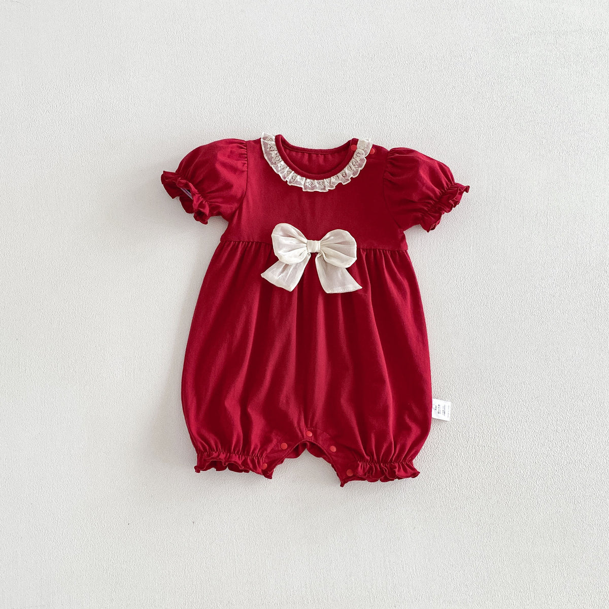 Baby Clothes Summer Lightweight Girl Bodysuit Festive Red 100-Day First Birthday Outfit Newborn Romper Cotton