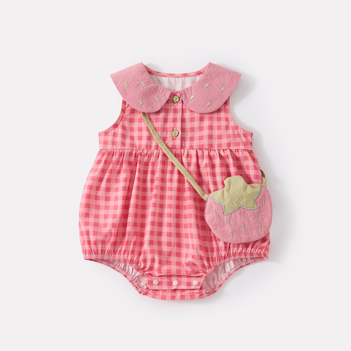 Baby Girl Cotton Checkered Sleeveless Romper with Peter Pan Collar  Infant Clothes