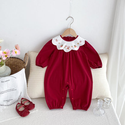 Newborn Baby Clothes Spring Autumn Full Moon 100-Day Girl Baby Onesie Crawling First Birthday Romper A-Class Pure Cotton