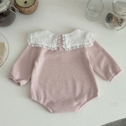 Long sleeved embroidered baby girl solid color khaki crawling clothes
