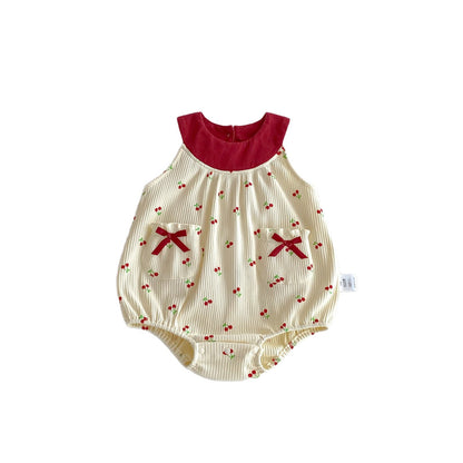 Baby Summer Clothes Romper Cherry Vest Baby Girl Bodysuit Crawling Suit Full Moon Outfit Newborn Onesie