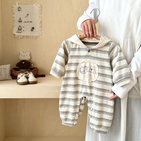 Infant Long Sleeve Bodysuit Newborn Autumn Stripe Baby Boys Girls Outfit Crawling Suit for Toddlers