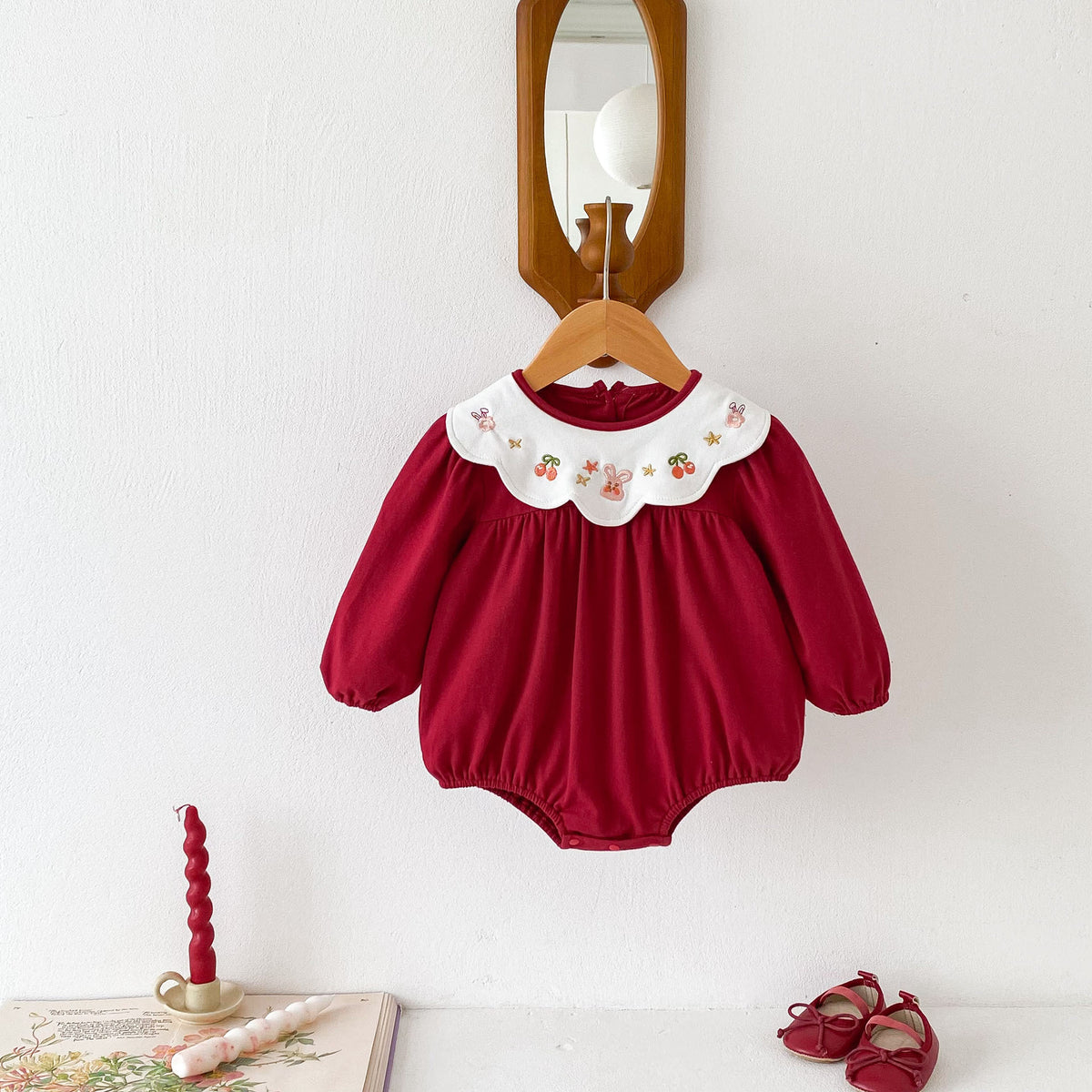 Cute Baby Clothes Spring and Autumn Newborn Girl Bodysuit Red Festive Princess Romper A Class