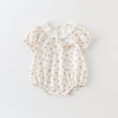 Baby Girl Floral Print Romper, Baby Girl Triangular Crawling Suit