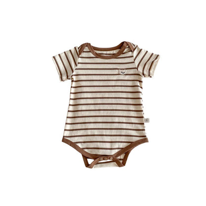 Baby Romper  Cartoon Bear Short Sleeve Bodysuit Newborn Stripe Summer Outing Crawling Suit