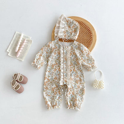 Baby Girl Spring Autumn Clothes Newborn Princess 1-Month 100-Day Bodysuit Outing Romper Cotton