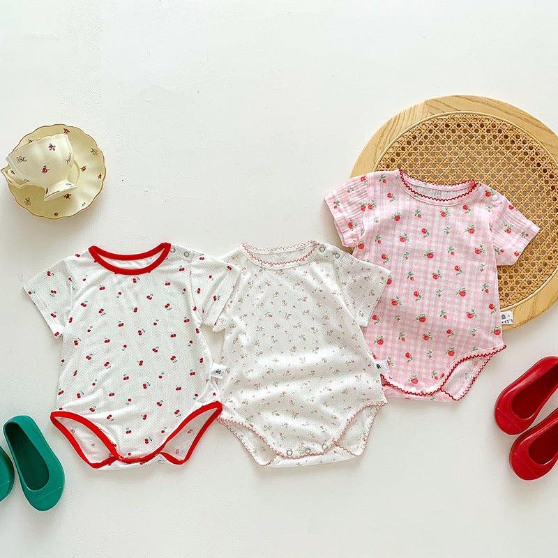 Baby Summer Lightweight Romper Newborn Clothes Floral Girl Baby Onesie Summer 100-Day Knit Bodysuit