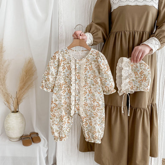 Baby Girl Spring Autumn Clothes Newborn Princess 1-Month 100-Day Bodysuit Outing Romper Cotton