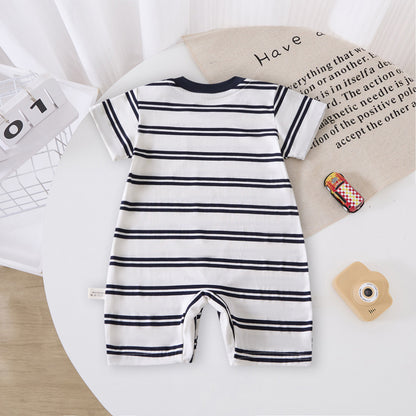 Baby Summer Clothes A Class Lightweight Newborn Boy Girl Romper Stripe Onesie INS English Baby Bodysuit