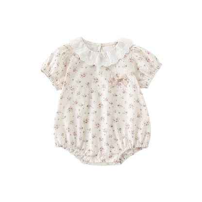 Baby Girl Floral Print Romper, Baby Girl Triangular Crawling Suit