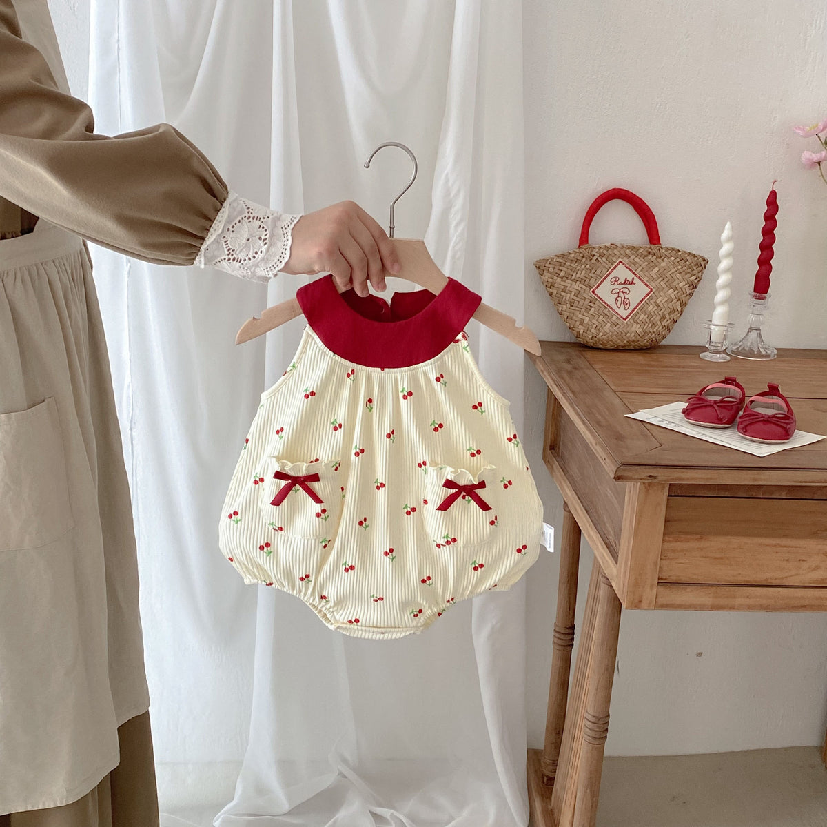 Baby Summer Clothes Romper Cherry Vest Baby Girl Bodysuit Crawling Suit Full Moon Outfit Newborn Onesie