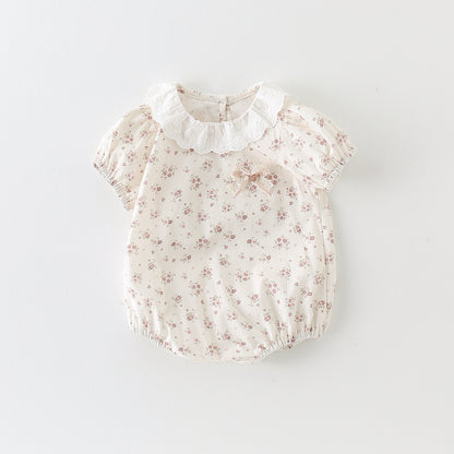 Baby Girl Floral Print Romper, Baby Girl Triangular Crawling Suit