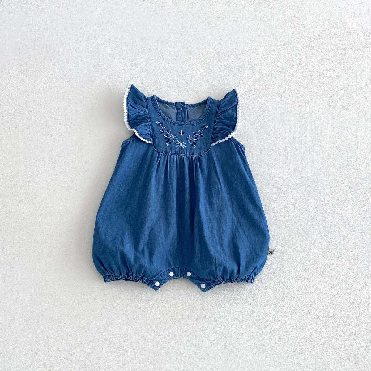 Baby Romper Summer New Style Charming Girl Baby Clothes Lace Denim Bodysuit for Full Moon and 100-Day Celebration, Outing Wear