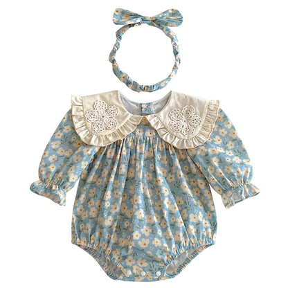 Autumn Baby Clothes Sweet Floral Baby Girl Romper Long Sleeve Dress With Peter Pan Collar Sister Set