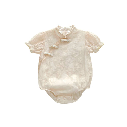 Baby Summer Romper Lightweight Newborn Baby 100-Day Outfit Girl Cheongsam Style Onesie Full-Bodied Clothes