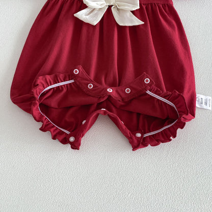 Baby Clothes Summer Lightweight Girl Bodysuit Festive Red 100-Day First Birthday Outfit Newborn Romper Cotton