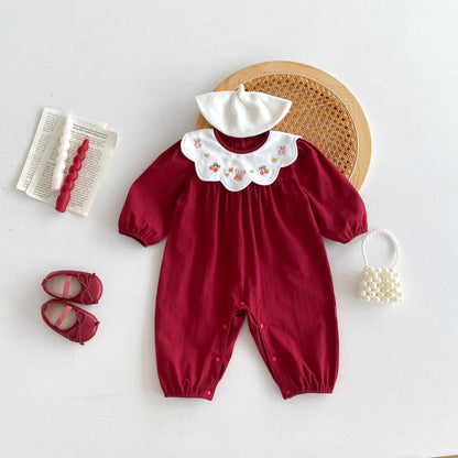 Newborn Baby Clothes Spring Autumn Full Moon 100-Day Girl Baby Onesie Crawling First Birthday Romper A-Class Pure Cotton