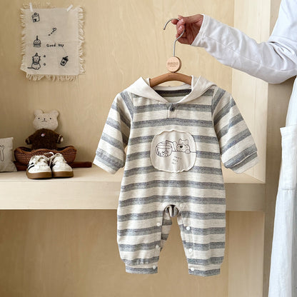 Infant Long Sleeve Bodysuit Newborn Autumn Stripe Baby Boys Girls Outfit Crawling Suit for Toddlers