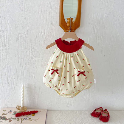 Baby Summer Clothes Romper Cherry Vest Baby Girl Bodysuit Crawling Suit Full Moon Outfit Newborn Onesie